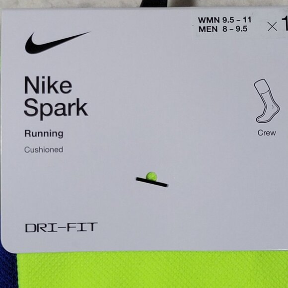 Nike Spark Cushioned Running Crew Socks Women 9.5-11 Men 8-9.5 Reflective 2 Pair - Picture 3 of 9